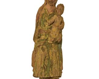 229
A Spanish Colonial carved wood figure of Saint Anthony
18th/19th century
The polychrome-painted figure depicted holding the Christ child, mounted on a later giltwood tiered base
Overall: 23" H x 8.75" W x 6.75" D
Estimate: $500 - $700