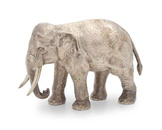 5
An Asprey & Co. sterling silver elephant-form desk ornament
1990
Marked: Asprey / Sterling / London
4.5" H x 3" W x 6.25" D
27 oz. troy approximately
Estimate: $800 - $1,200