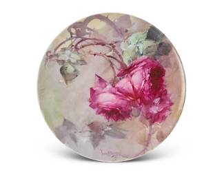 201
Franz A. Bischoff
(1864-1929)
Charger with magenta roses, 1901
Oil on porcelain
Signed and dated: Franz A. Bischoff; stamped verso: T&V / Limoges France
0.625" H x 11.5" Dia.
Estimate: $2,500 - $3,500