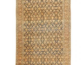 244
A Kerman rug
Circa 1900; Southeast Persia
The wool on cotton foundation rug having an allover herati design on a midnight blue field within a rust palmette vinery border
14' 10" L x 9' 4" W
Estimate: $4,000 - $6,000