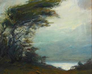 146
Gordon Brown
(b. 1962)
Cypress tree with water in distance
Oil on panel
Signed lower right: Gordon Brown
16" H x 14" W
Estimate: $600 - $800