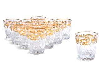 211
A set of twelve Baccarat glass 'Imperator' double old-fashioned glasses
Late 20th/early 21st century
Etched factory marks
Each with gilt scrolled foliate decoration
12 pieces
Each: 4.875" H
Estimate: $700 - $900