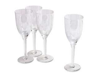 204
A set of twenty Lalique glass 'Ange' champagne flutes
20th century
Each etched: Lalique ® France [post-1978]
20 pieces
Each: 8.125" H
Estimate: $1,500 - $2,000