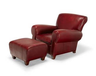 138
A Mitchell Gold leather upholstered club armchair and ottoman
Late 20th/early 21st century
Each with fabric tag
The burgundy leather chair and ottoman by Mitchell Gold and Bob Williams for Pottery Barn, each upholstered in burgundy leather with squared wood feet
2 pieces
Armchair: 33" H x 37" W x 41" D; Ottoman: 15.5" H x 26" W x 21" D
Estimate: $300 - $500