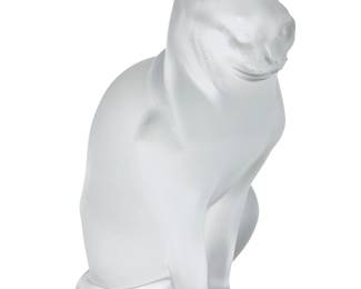 285
A Lalique frosted glass model of a seated cat
Late 20th/early 21st century
Etched to underside: Lalique ® France [post-1978]; with factory paper label: 11603
8.5" H x 4" W x 6" D
Estimate: $400 - $600