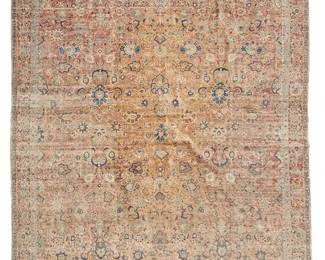 130
A Kerman rug
Circa 1910; Southeast Persia
The wool on cotton foundation rug having a claret field with an allover palmette trellis within a similar claret floral vinery border
20' 3" L x 16' 8" W
Estimate: $6,000 - $8,000