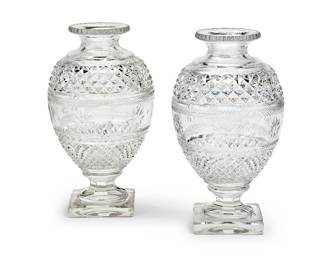 222
A pair of Baccarat cut glass bulbous vases
Late 20th/early 21st century
Each marked: Musée des Cristalleries de Baccarat 1821-1840 Reproduction
2 pieces
Each: 11.25" H x 6" Dia.
Estimate: $600 - $800
