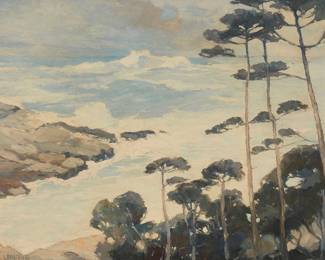 324
George Spangenberg
(1907-1964)
"Hell's Half Acre" (California coastal), circa 1940
Oil on canvasboard
Signed lower left: G. Spangenberg; titled and dated on a gallery label affixed to the frame's backing board
16" H x 20" W
Estimate: $1,500 - $2,500