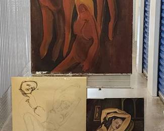 Figurative Nude Artworks with Adjustable Metal Easel
