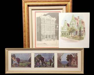 Collection of Architectural Art Prints featuring Galveston, Netherlands and English Homes 