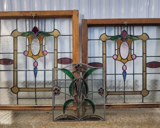 Elegant Antique Style Stained Glass Collection Two Framed Windows  Decorative Panel