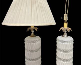 Vintage MidCentury Milk Glass  Brass Table Lamps  Pair 28 Tall