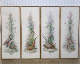 Four Rare, Exquisite Maison Zuber Birds and Flowers Panels, Believed to be c. 1950s
