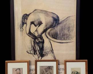 Lot of Four Framed Art Prints After the Bath Poster  Companion Drawings
