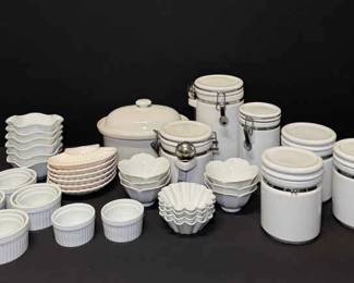 Vintage White Ceramic Canister Serving Dish Set  48 Pieces