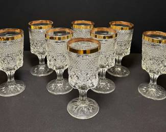 Stunning set of eight vintage cut glass wine glasses