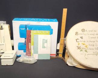 Vintage Sewing Machine Serger Lot  Singer 14U32A, Janome Turbo Teal and other sewing surprises