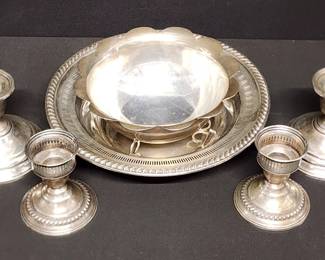 Sterling Silver Ornate Bowls Matching Candlestick Pairs