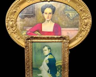 Two Ornate Gold Gilded Framed Portraits