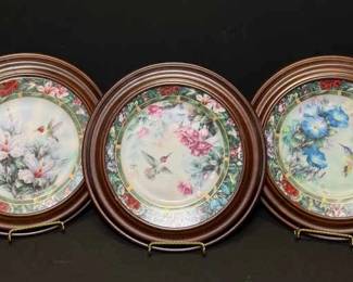 Exquisite Lena Liu Collector Plates Set of 3 in Wood Frames