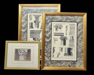 Elegant Collection of a Trio of Framed Architectural Column Prints
