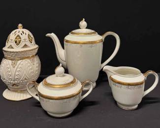 Elegant Alka Bavaria Tea Coffee Set Lenox Florentine  Pearl Candle Jar