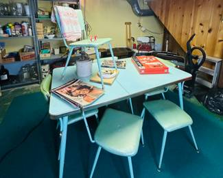 Blue Mid-Century Table & Chair Set