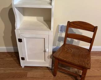 Wooden Childrens Furniture Chair And Small Cabinet With Shelf