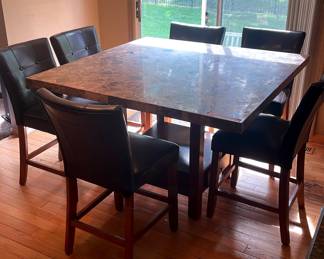Faux Marble Table 6 Faux Leather Chairs