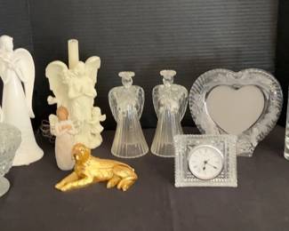 Decorative Crystal Glass Waterford Clock, Willow Tree Angel, Candy Dish And More