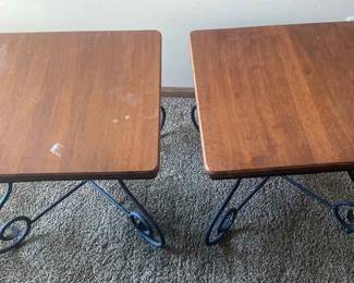Two Wooden Metal Side Tables
