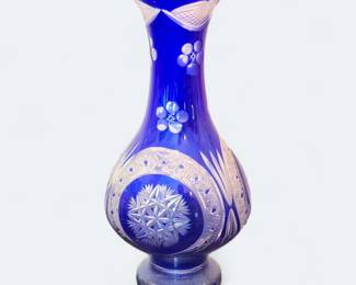 Vintage Bohemian Blue Glass Vase