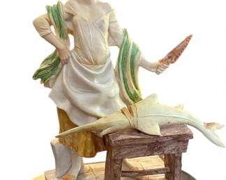 Vintage Woman preparing Fish Figurine