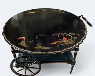 Vintage Drop Leaf Chinoiserie Hand Painted Tea Trolley