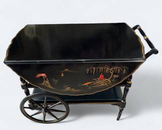 Vintage Drop Leaf Chinoiserie Hand Painted Tea Trolley