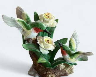 Vintage Porcelain Hummingbirds Figurine by YH