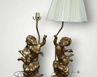 Vintage Gold Cherub Lamps