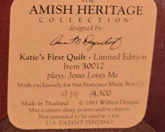 Amish Heritage "Katie's First Quilt" Limited Edition Music Box