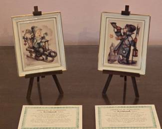 Vintage Hummel Miniature Porcelain Artwork with Easel and COA
