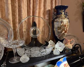 CUT GLASS AND SATSUMA VASE