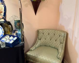 VINTAGE UPHOLSTERED ARMLESS CHAIR THIS IS 1 OF 2
