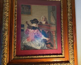 ANTIQUE FRAMED EMBROIDERY LADIES