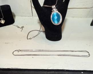 STERING CHAIN BLUE STONE PENDANT IS NOT STERLING, 30" STERLING CHAIN
