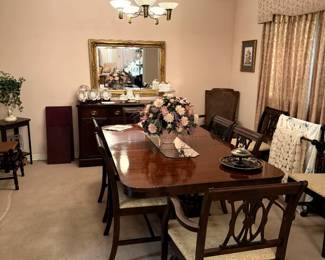 DUNCAN PHYFE DINING TABLE, CHAIRS AND BUFFET