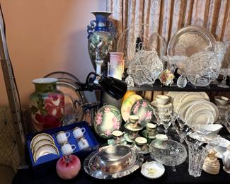 JAPANESE SATSUMA VASW CUT GLASS ROYAL DOULTON CHINA DEMI CUPS AND SAUCERS