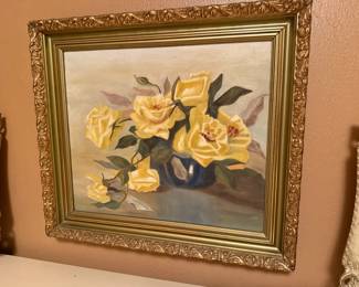 WOOD CARVED FRAMED PAINTED ROSES