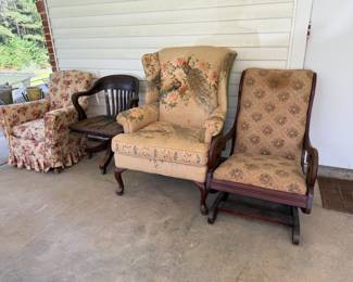 OAK OFFICE CHAIR WING BACK PEACOCK CHAIR AND VINTAGE PLATFORM ROCKER