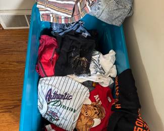 Vintage kids and adult clothes(Living room east wall floor)