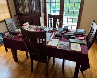 Beautiful dining room table. Two chairs not pictured. (dining room)