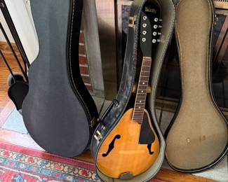 Empty Mandolin Case and Mandolin in Case (living room in front of fireplace.)